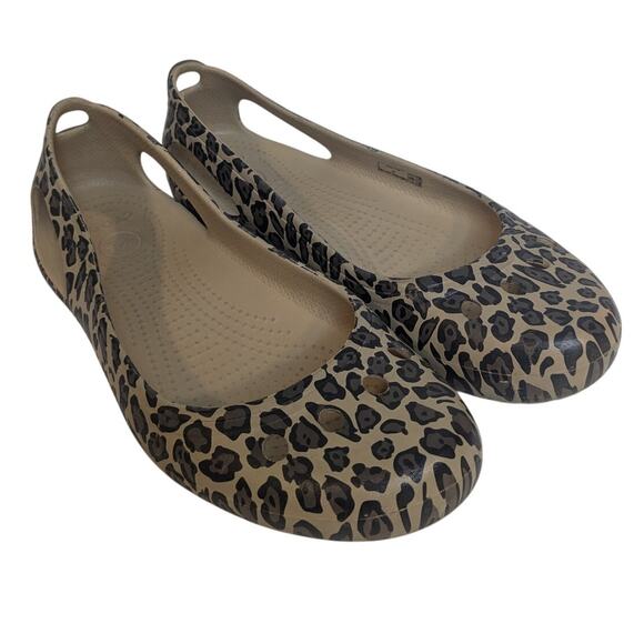 CROCS Shoes - CROCS Women's Size 9 Kadee Leopard Print Slip On Ballet Flats Shoes Brown Black